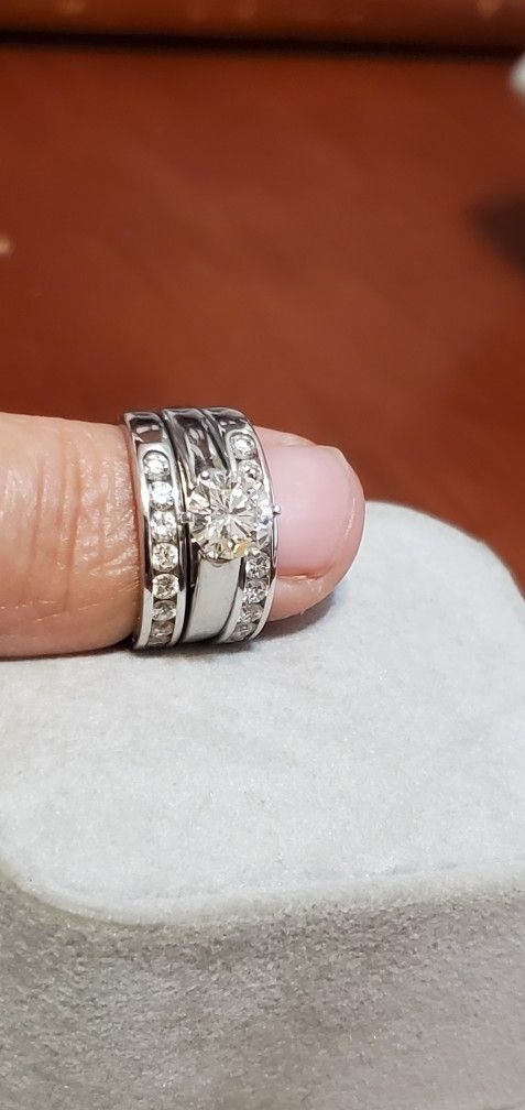 Engagement Natural Diamond Ring + Two Matching Natural Diamonds Band