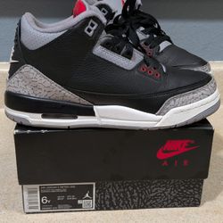 Nike Air Jordan 3 Retro GS Black Red Grey Cement 6Y