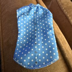 Barbie Doll Clothes Blue White Polka Dot Top Shirt Blouse Faux Buttons