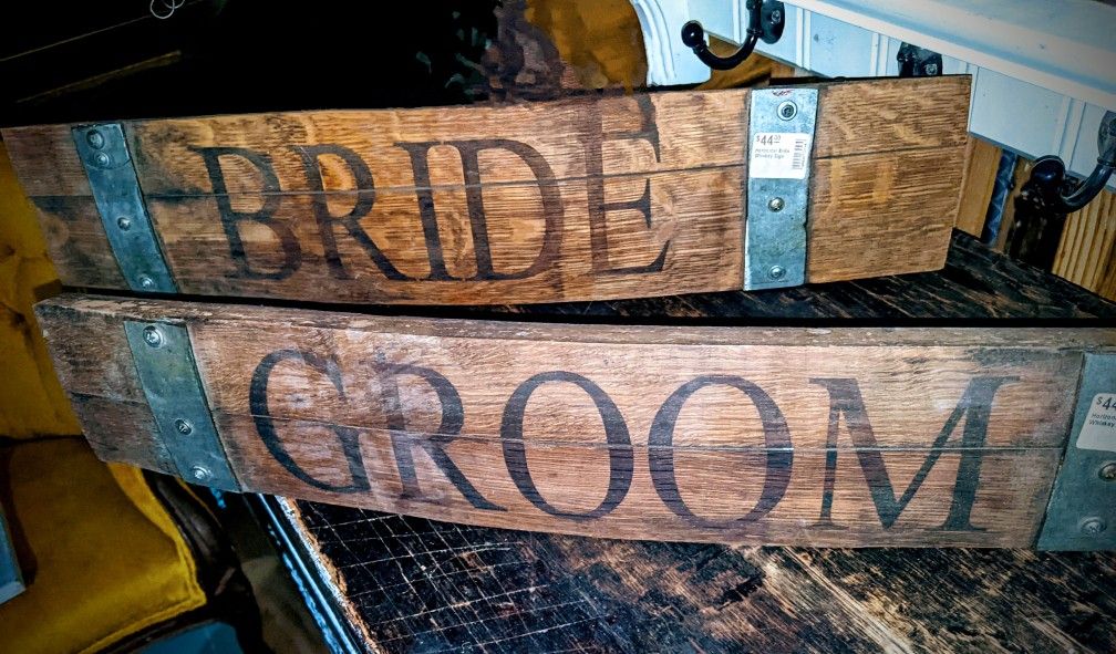 Horizontal Bride And Groom Whiskey Signs