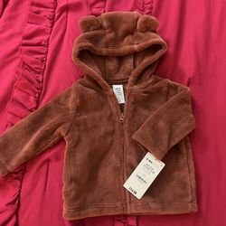 Carter's Sherpa Jacket Bear Ear  Hooded Zip Up Brown Coat Infants Size 3-6 mo