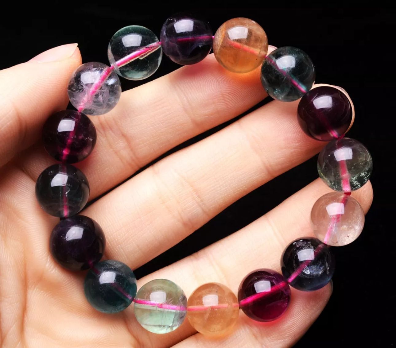 13.4mm Natural Rainbow Clear Fluorite Quartz Crystal Beads Bracelet AAAA