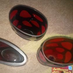 3 Murano Red Art Glass Vases