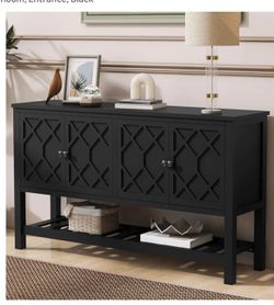Elegant Entryway Table with Polygonal Door Design,Console Table with Bottom Shelf  (Black) E-23
