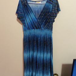 Women’s Plus Blue and Gold Shimmering Maxi Dress – Size 2X