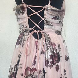 Light Pink Floral Metallic Overlay Dress