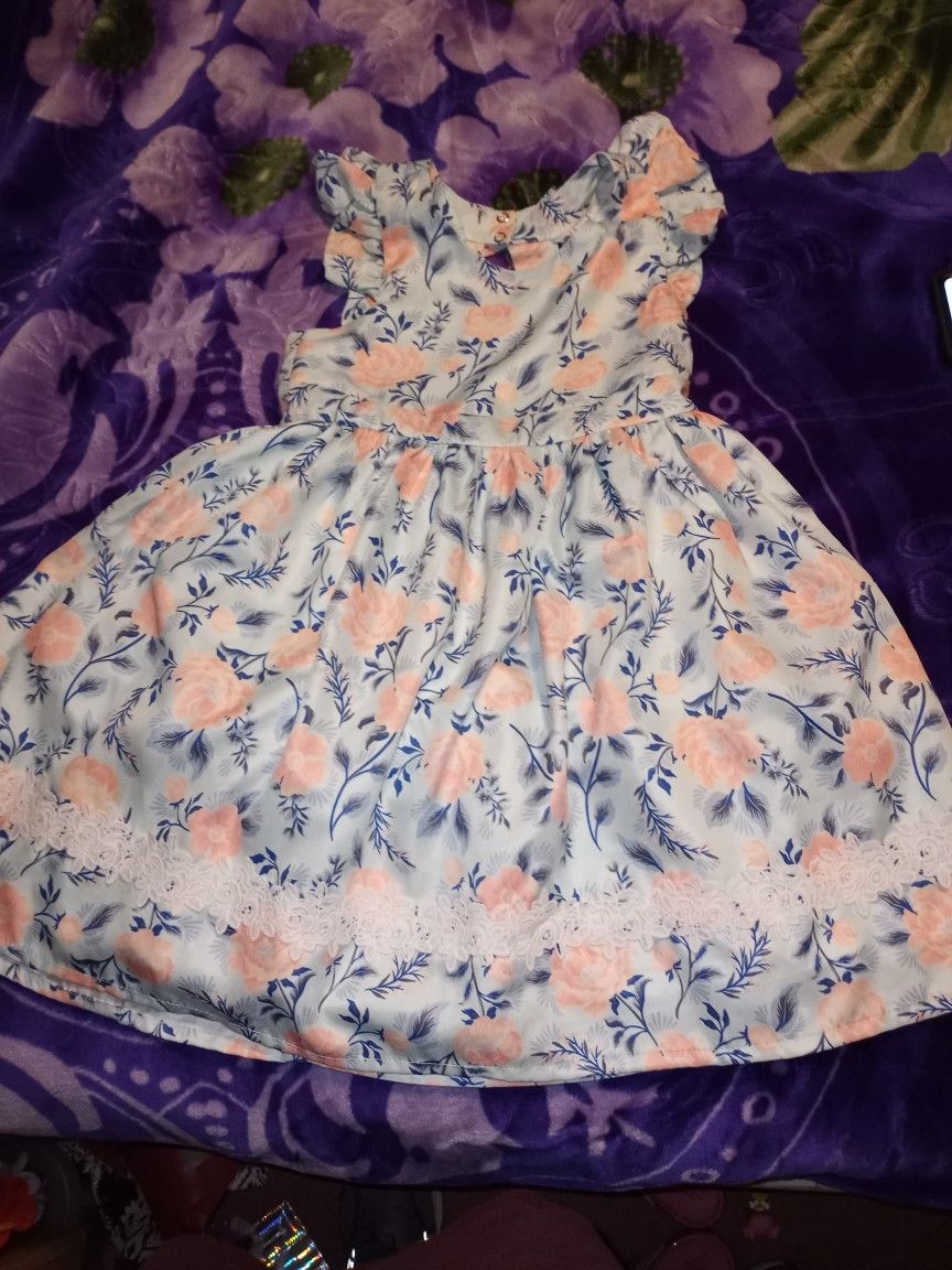 Tahari Girls Dress Ruffle Bow Toodler Party Wedding Baby Shower Fun Bow On Back Beautiful Flower Dress Floral Sz 7