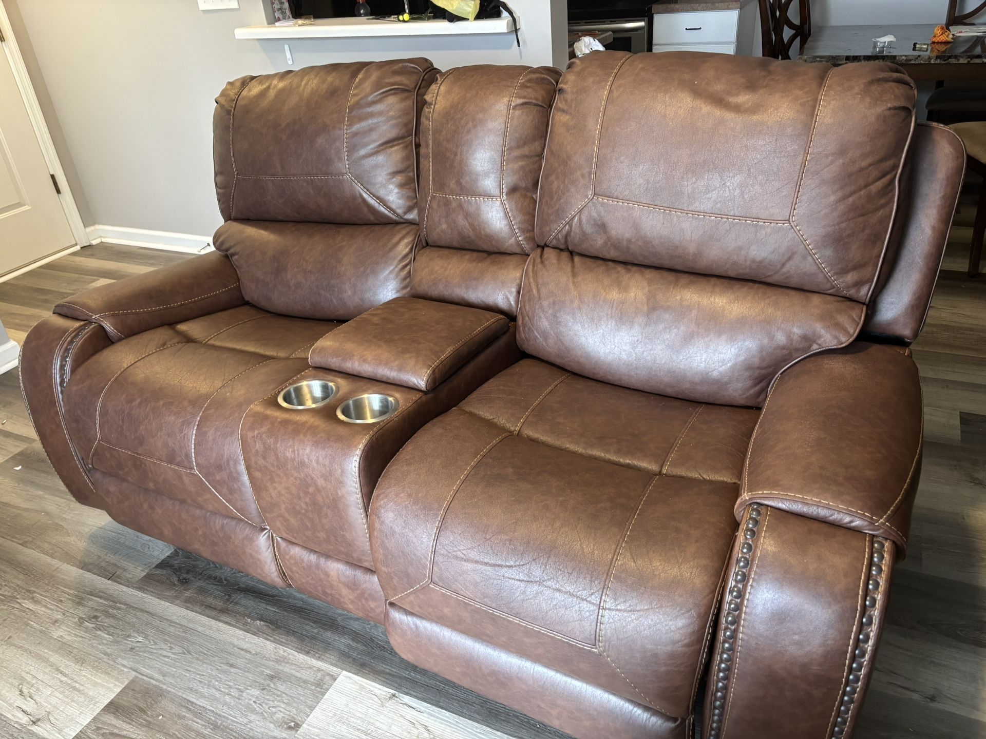LEATHER LIVING ROOM SET + KING MATTRESS & BOX SPRING + REMOTE QUEEN BED FRAME