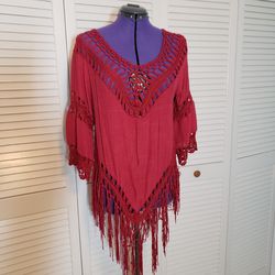 Love J Paisley Fringe, Size 3X, Red, 60% Acrylic / 40% Polyester