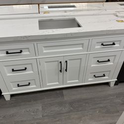 60 in. Solid Wood Vanity with Quartz Top & Sink for $1350