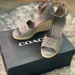 Authentic Coach Kelsi Suede Wedge Heather Grey Sandals, size 8