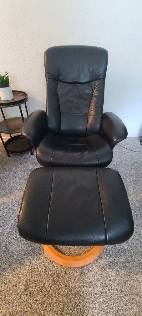 IMG Stressless leather swivel recliner and ottoman