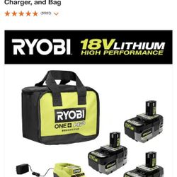 RYOBI
ONE+ 18V Lithium-lon HIGH
PERFORMANCE Starter Kit with 2.0 Ah Battery, 4.0 Ah Battery, 6.0 Ah Battery, Charger, and Bag