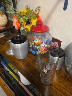 Jar full of marbles and balls