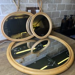 3 Rattan Bamboo Mirrors 