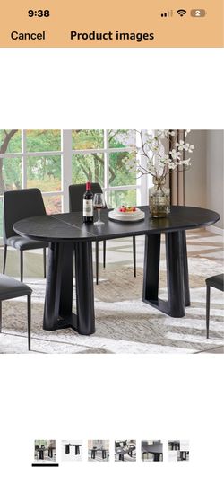 OKD 63" Dining Table for 6-8, Oval Dining Room Table with Triangular Structure Pedestal Stable Base, Curved Table Edge, Circle Kitchen Tables for Dini