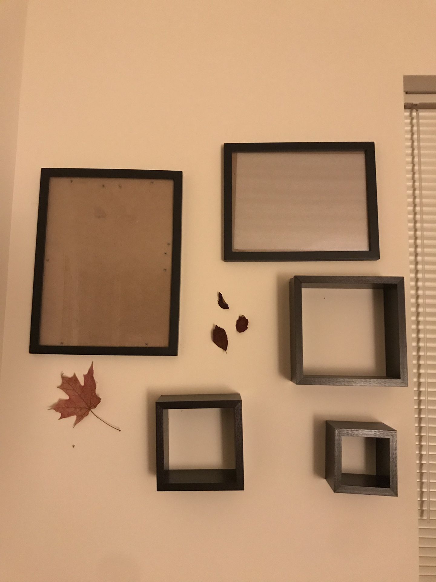 2 picture frames + 3 wall shelves