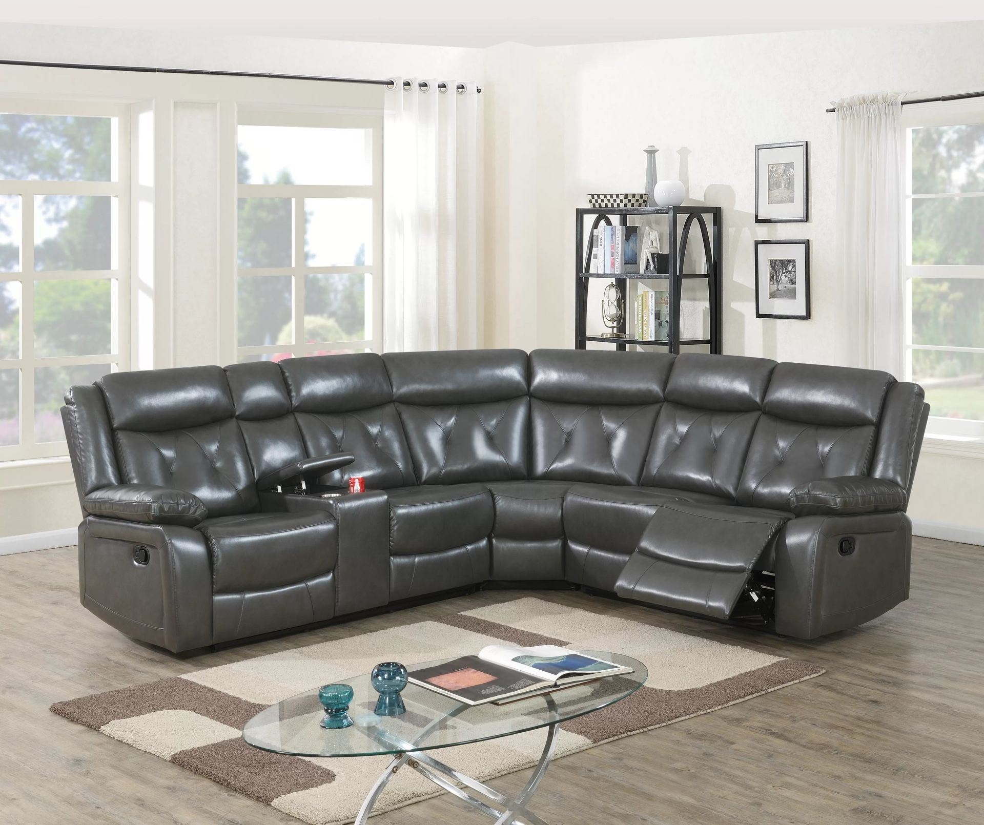 MANUAL RECLINING SECTIONAL LEATHER GEL + PU GRAY $999 FREE LOCAL DELIVERY
