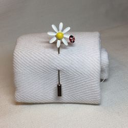 Vintage Ladybug  Visiting A Daisy Flower Stick Pin
