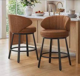 2X Brown26” swivel faux leather barstools