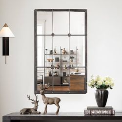 Rustic Brown Metal Frame Wall Mirror