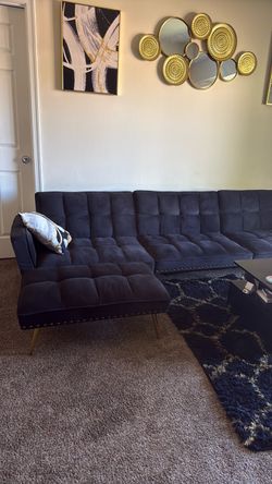 Black Velvet Sectional Sofa with Chaise