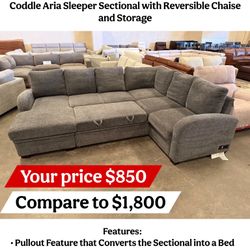 Coddle Aria Sleeper Sectional with Reversible Chaise and Storage