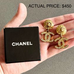 CHANEL Classic Vintage Oversized Gold Crystal CC Drop Earrings