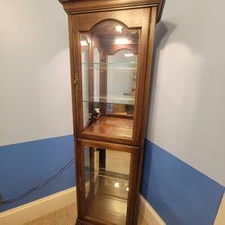 6' Tall Modern Display Curio Cabinet Pillar Cherry Wood and Glass with Light