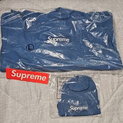 Supreme Box Logo Hooded Sweatshirt & Beanie (Blue)- Size Large Men