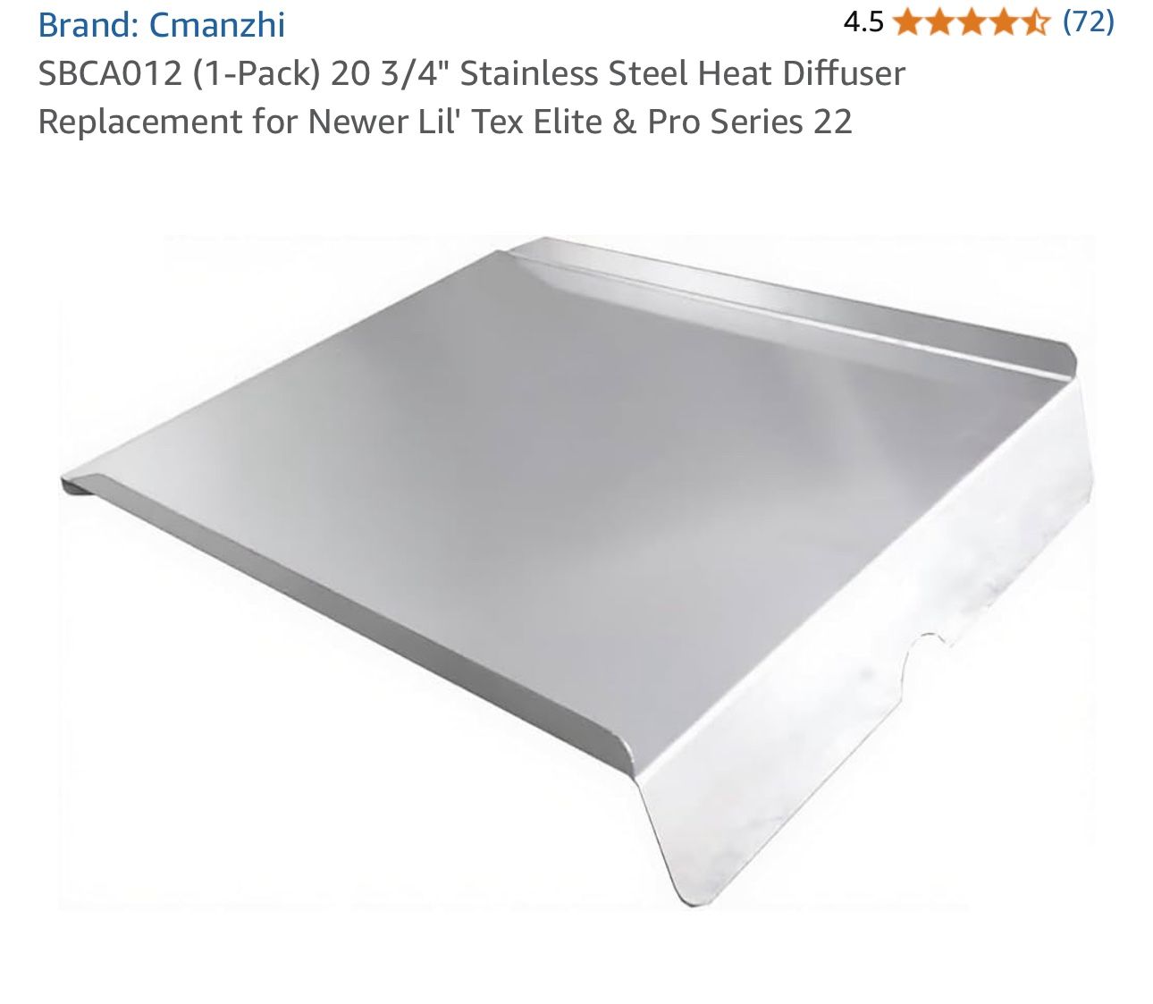 SBCA012 (1-Pack) 20 3/4" Stainless Steel Heat Diffuser Replacement for Newer Lil' Tex Elite & Pro Series 22