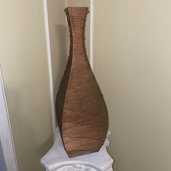 Large Copper Color Metal Flower Vase 21” Tall 6 1/2” Wide