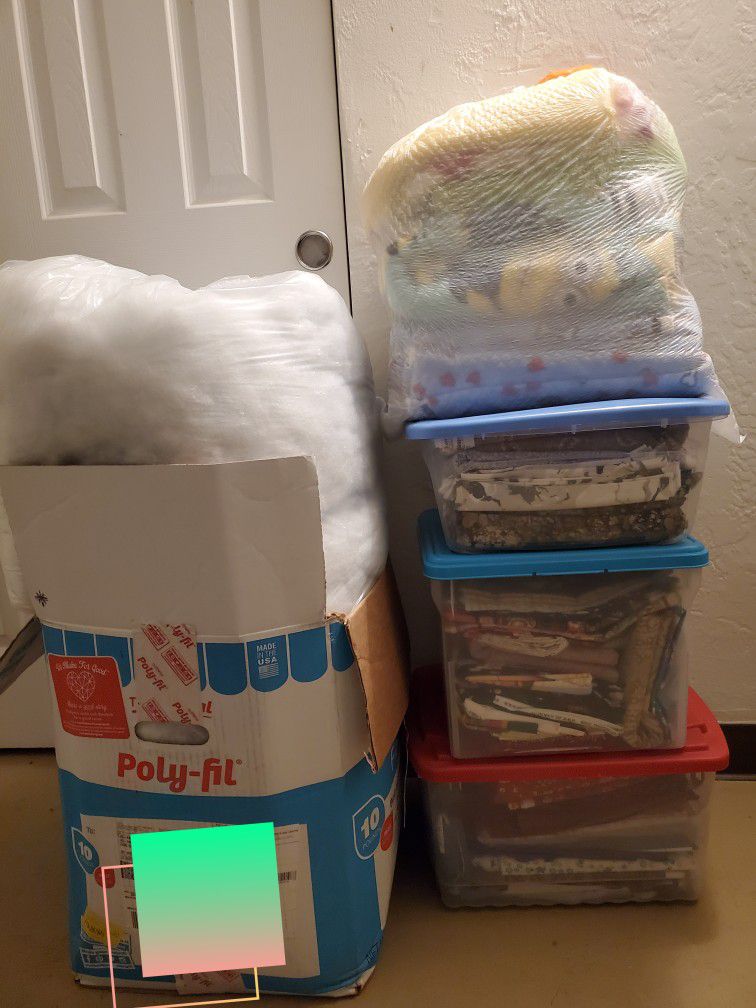 Fabric Lot And Poly Fil Stuffing (Bins Included)
