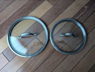 Calphalon tempered glass stainless steel 9-1/2 8-1/2 LIDS for sauce pot pan, $5 each
