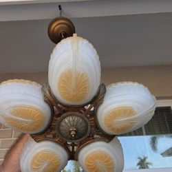 Antique Art Deco Slip Shade Chandelier