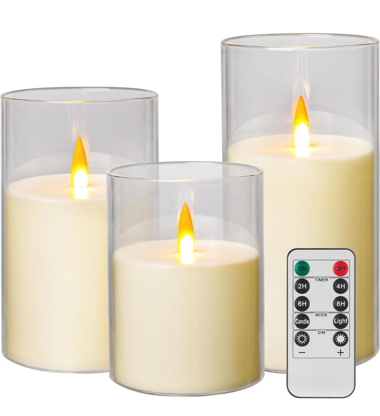 Flickering Flameless Candles with Remote and Timer,Battery Operated Acrylic LED Pillar Candles ,for Christmas Decorations Home Decorations ,Set of 3