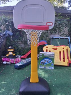 Little Tikes Portable Kids Basketball Hoop, yellow and red.