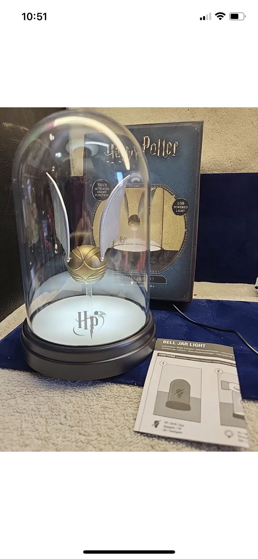 Paladone Harry Potter Golden Snitch Bell Jar Light Accent Lamp Quidditch CIB