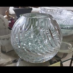 Large Crystal Vase With Marbles.