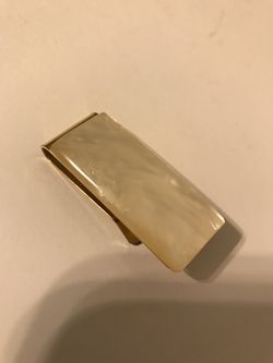 Vintage 2” Mother of Pearl Gold Colored Brass Money Clip Thumbnail