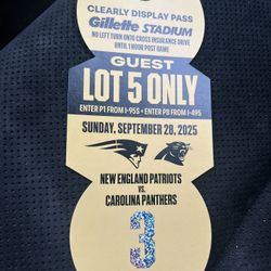 Patriots Parking Pass Ticket Panthers Sept 28