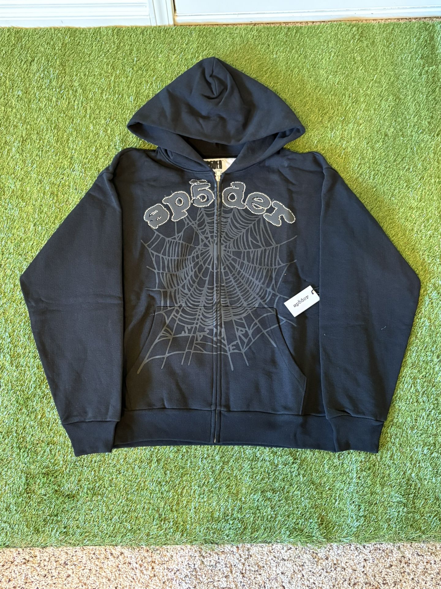 Rhinestone Zip Up Sp5der Hoodie