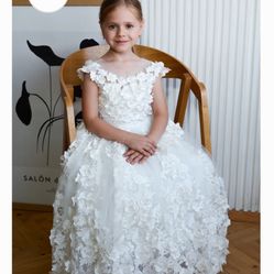 Ellie White Floral Kids Formal Dress