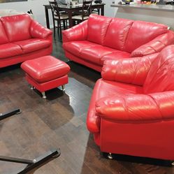RED Leather couch set