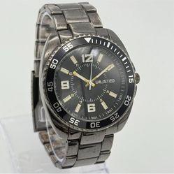 Men's UNLISTED All Black Classic Bracelet Watch, 42mm, Quartz Diver Style Bezel, Runs