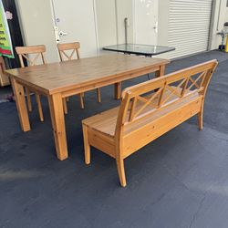 IKEA FORSBY Solid Wood Dining Table with Storage Bench and 2 Chairs Good Condition