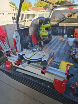 Ryobi 10in miter saw with Milwaukee folding stand; chop saw