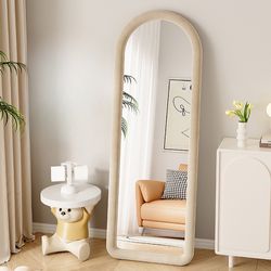 Arched Full Length Mirror,  Standing Mirror Full Length Milk Tea Color Frame 