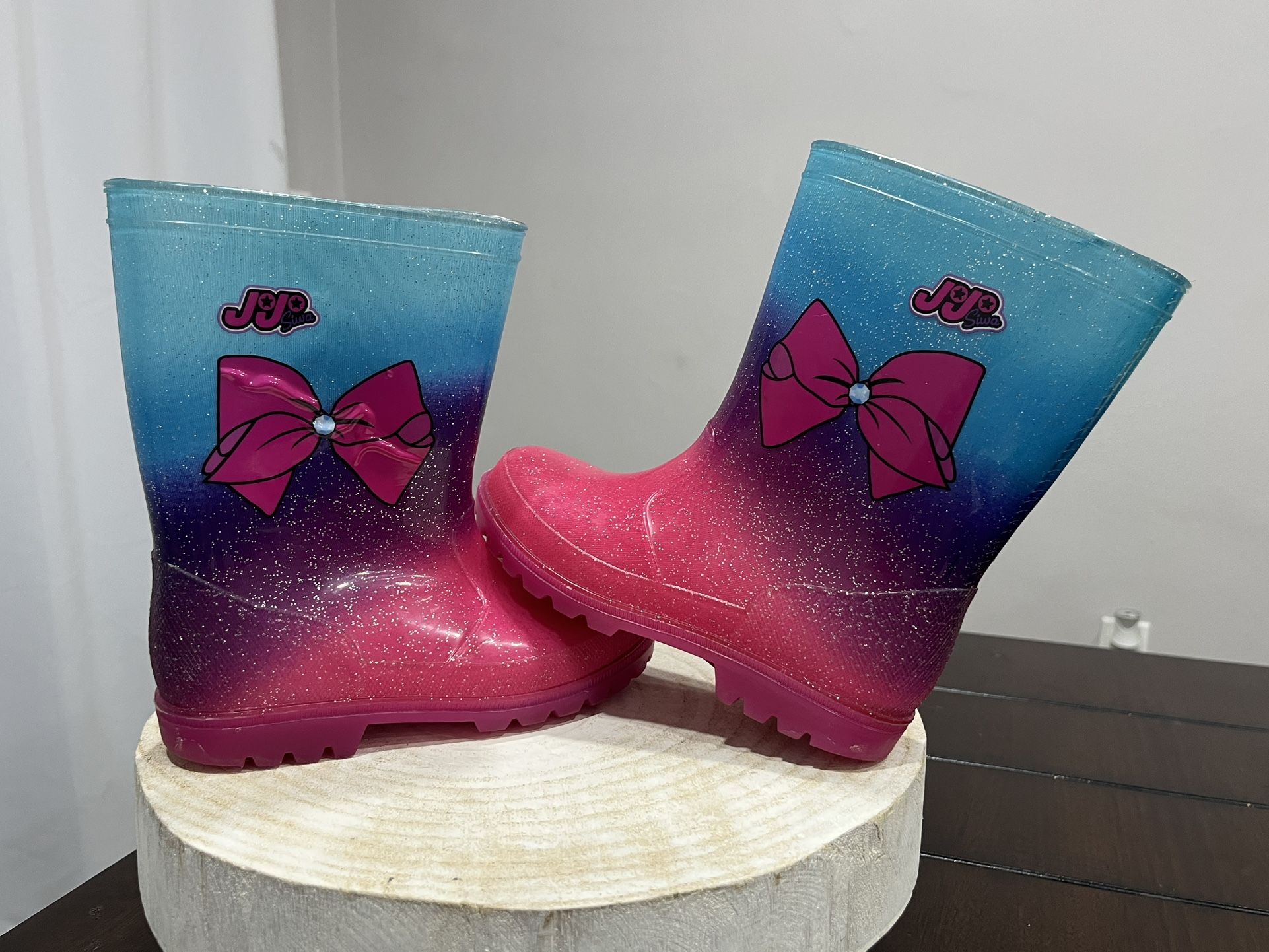 JoJo Siwa Kids' Rain Boots Pink Blue Glitter Ombre w/ Bow Graphic Size 1