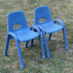 Pair Of Kids Toddlers All Steel Frame Sturdy Stacking Chairs